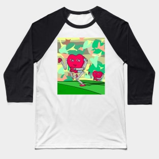 Cardio. Two heart-shaped robots out for jog in a bright landscape. Love is in the air. Baseball T-Shirt